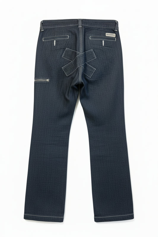 (USED)MXMXM 刺繍 ストレート デニムパンツ スケボー 体操 インディゴ 32 L