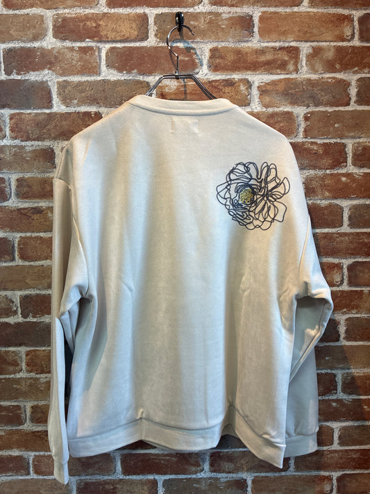 ATELANE フェイクウェードトラ&フラワー刺繍クルーネック