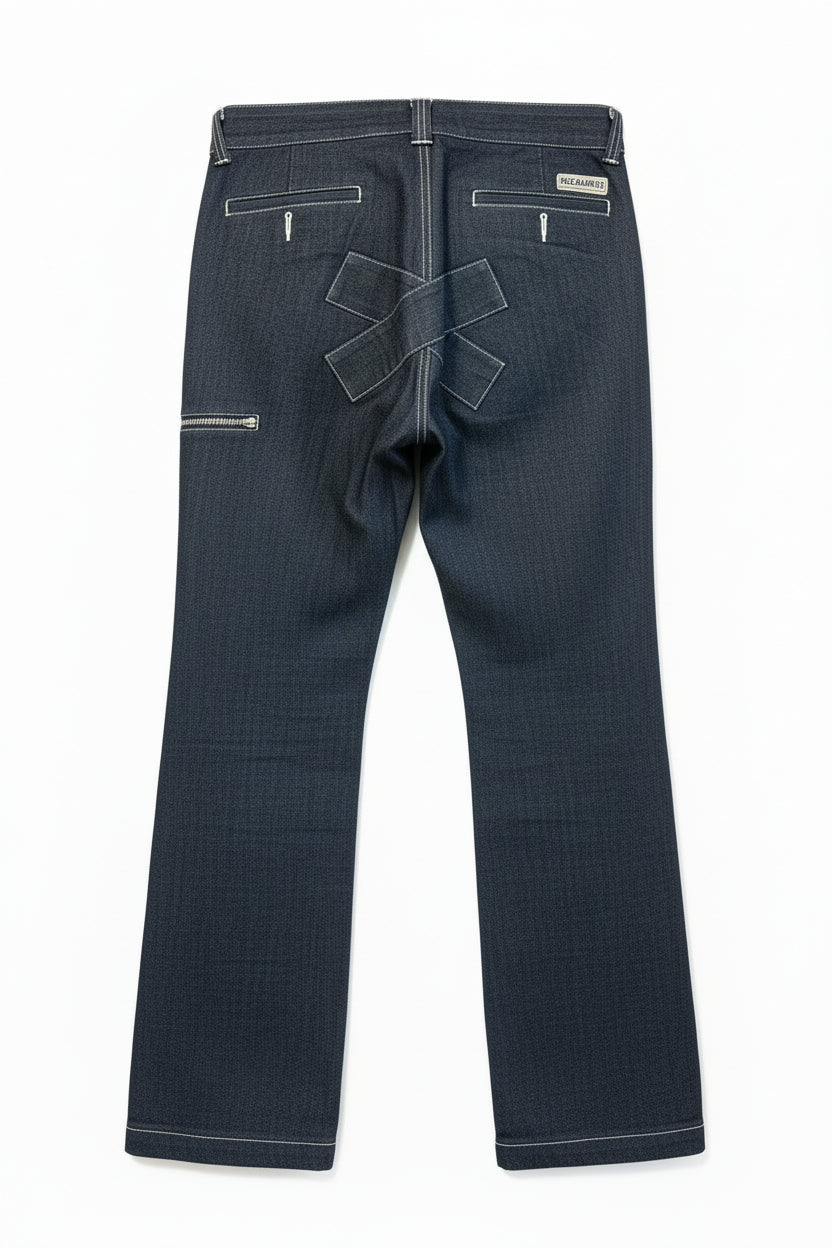 (USED)MXMXM 刺繍 ストレート デニムパンツ スケボー 体操 インディゴ 32 L