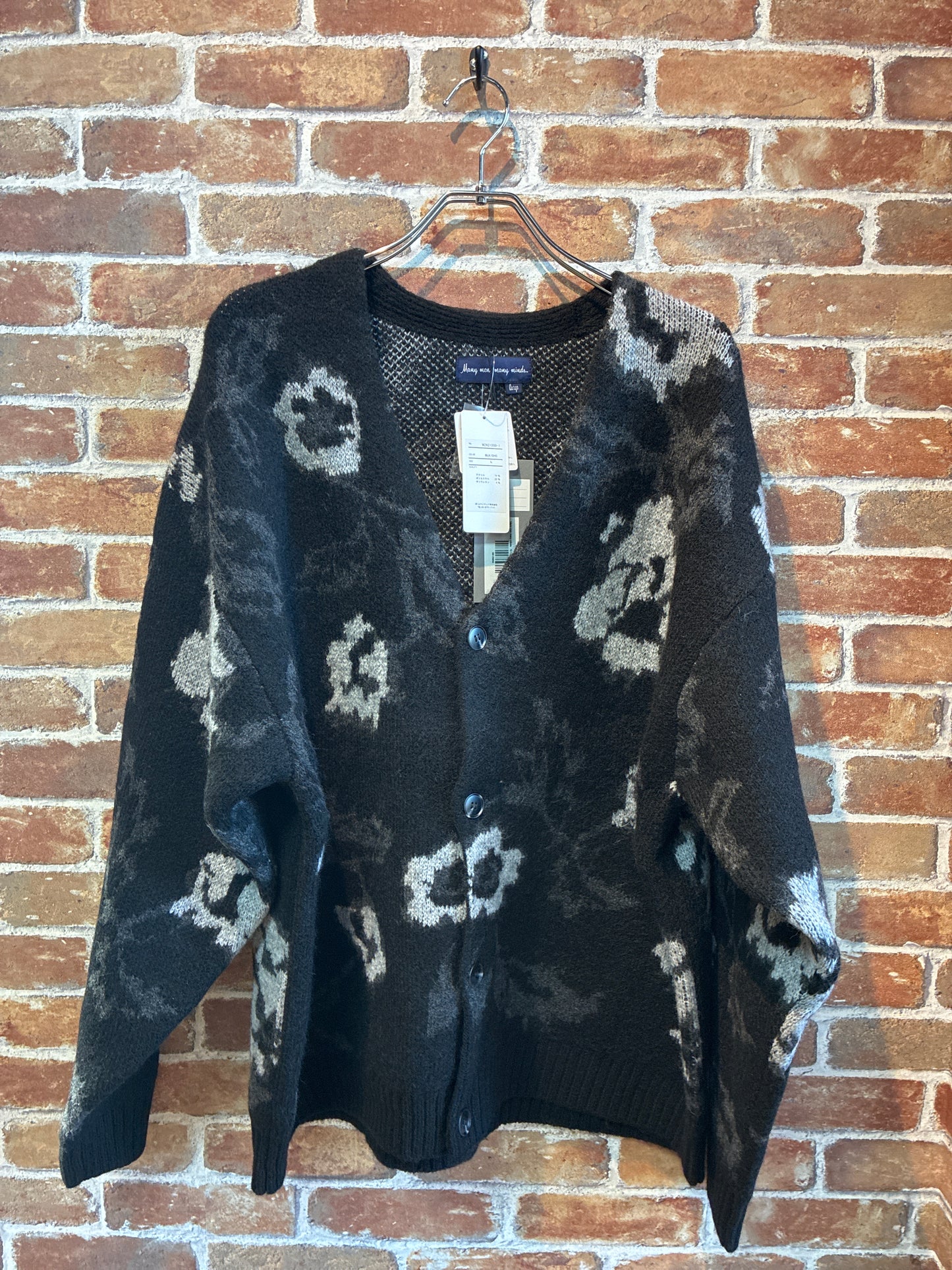 Many men many minds　モヘアタッチ総柄ニットカーディガン