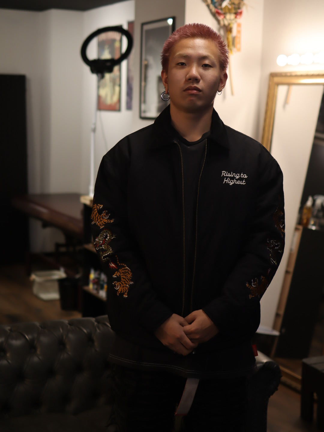 POWER TO THE PEOPLE　虎龍刺繍キルティングジャケット　ブラック