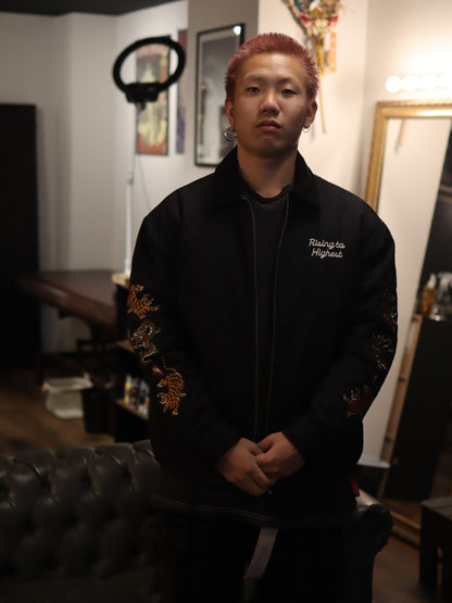 POWER TO THE PEOPLE　虎龍刺繍キルティングジャケット　ブラック