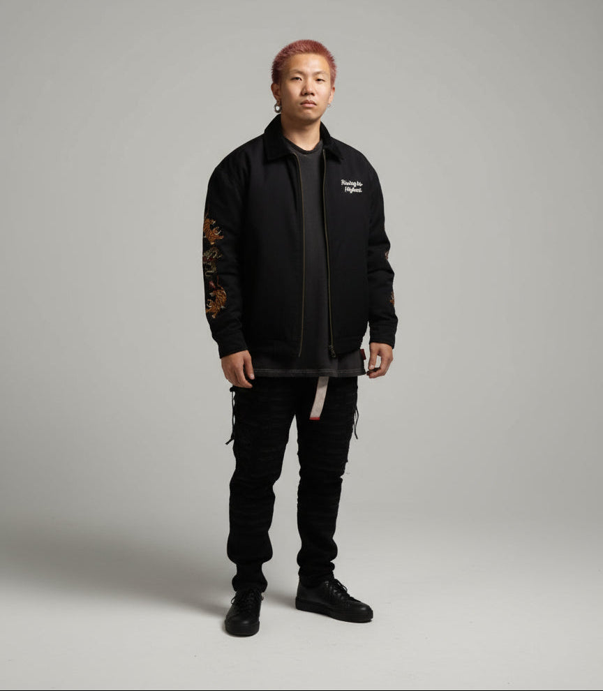 POWER TO THE PEOPLE　虎龍刺繍キルティングジャケット　ブラック