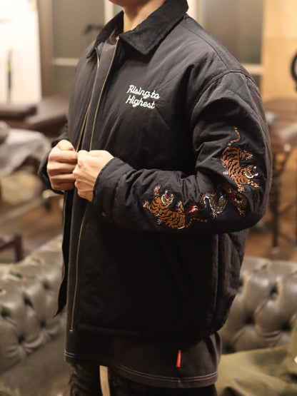 POWER TO THE PEOPLE　虎龍刺繍キルティングジャケット　ブラック