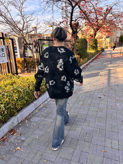 Many men many minds　モヘアタッチ総柄ニットカーディガン