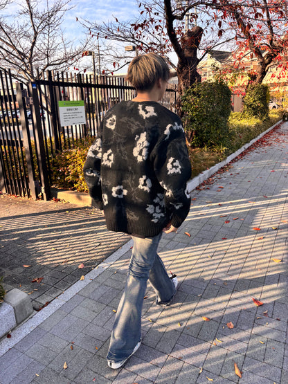 Many men many minds　モヘアタッチ総柄ニットカーディガン