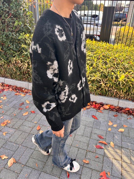 Many men many minds　モヘアタッチ総柄ニットカーディガン